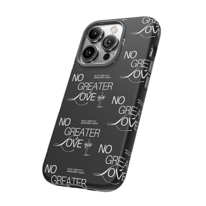 No Greater Love Phone Case Black | John 15:13 Bible Verse Case | Sleek Christian Gift for Men | Tough Minimalist Scripture Cover