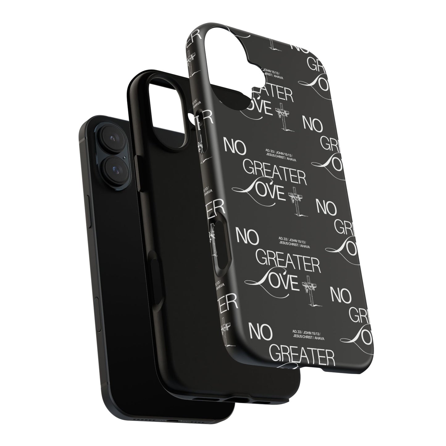 No Greater Love Phone Case Black | John 15:13 Bible Verse Case | Sleek Christian Gift for Men | Tough Minimalist Scripture Cover