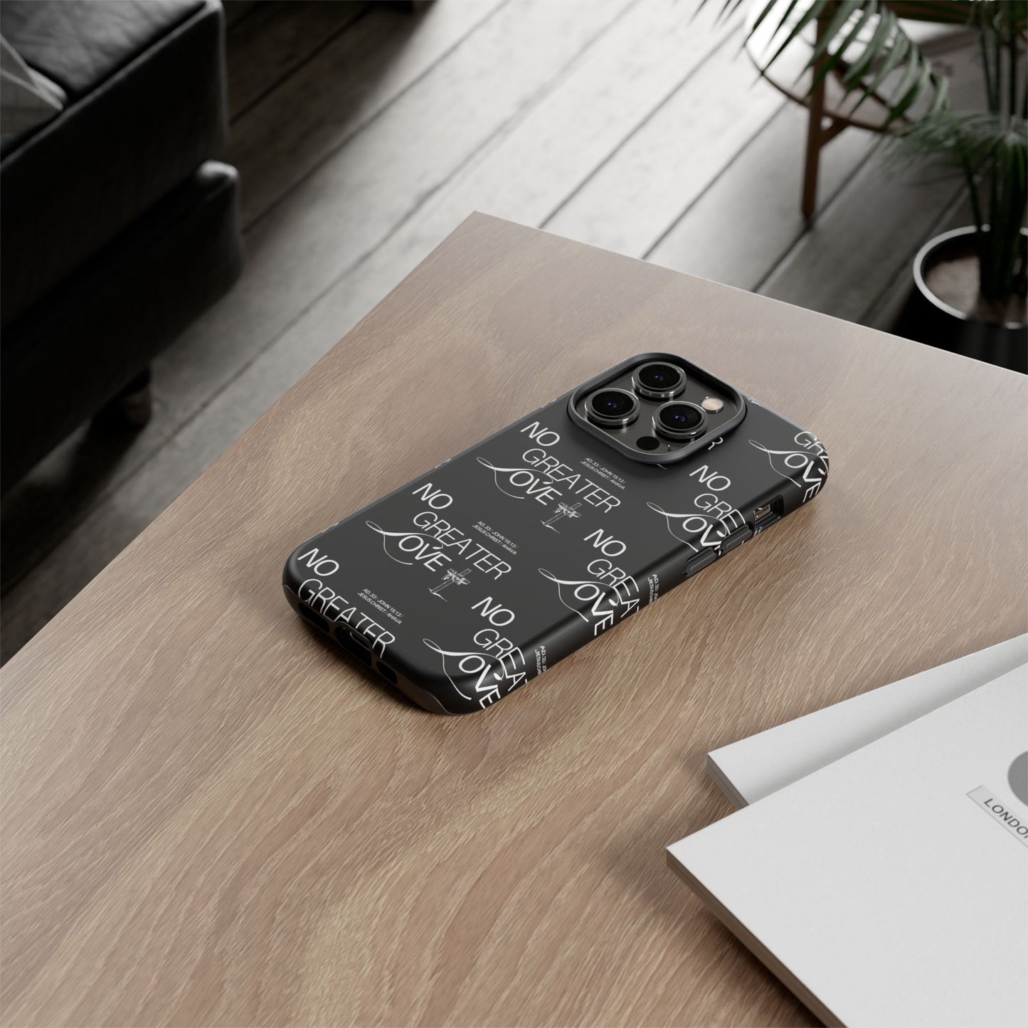 No Greater Love Phone Case Black | John 15:13 Bible Verse Case | Sleek Christian Gift for Men | Tough Minimalist Scripture Cover