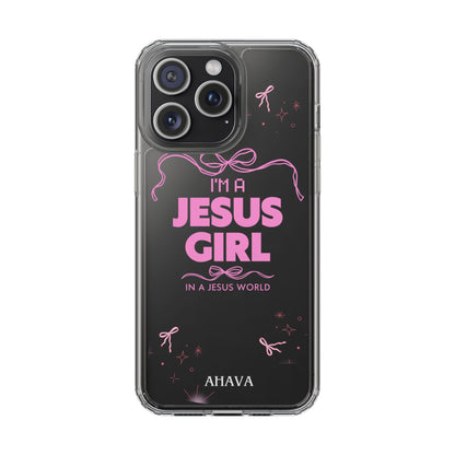Jesus Girl Pink Phone Case | Preppy Christian Cute Faith Based Gift | Soft Pink Aesthetic Clear Tough Case
