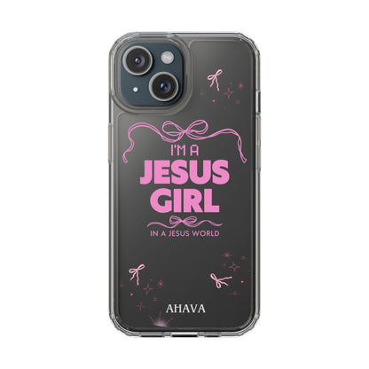 Jesus Girl Pink Phone Case | Preppy Christian Cute Faith Based Gift | Soft Pink Aesthetic Clear Tough Case