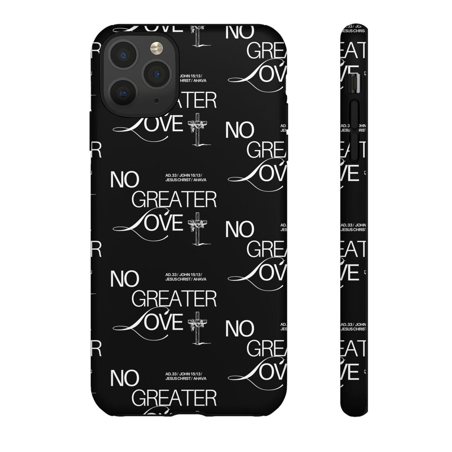 No Greater Love Phone Case Black | John 15:13 Bible Verse Case | Sleek Christian Gift for Men | Tough Minimalist Scripture Cover
