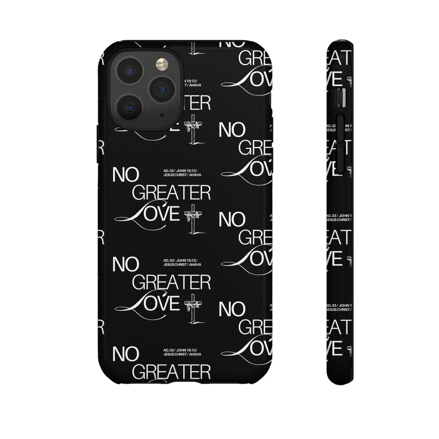 No Greater Love Phone Case Black | John 15:13 Bible Verse Case | Sleek Christian Gift for Men | Tough Minimalist Scripture Cover
