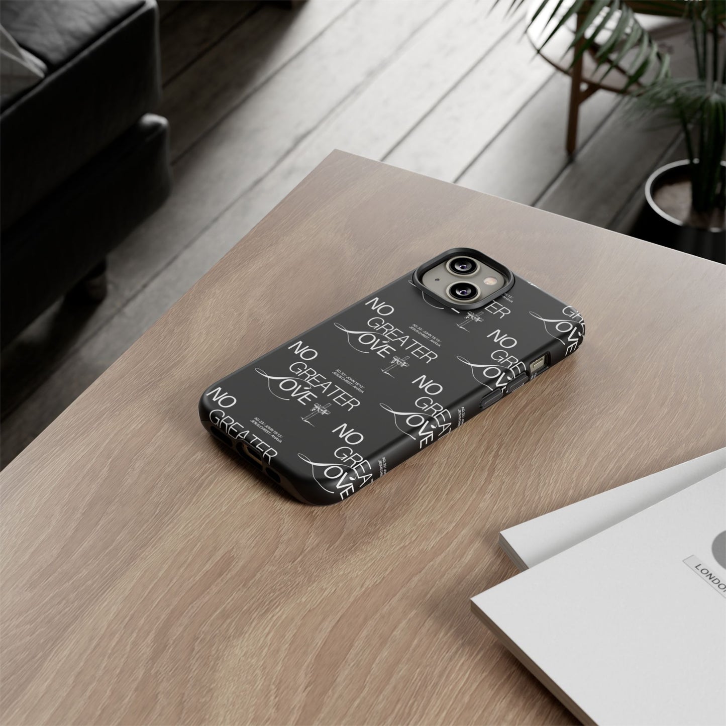No Greater Love Phone Case Black | John 15:13 Bible Verse Case | Sleek Christian Gift for Men | Tough Minimalist Scripture Cover