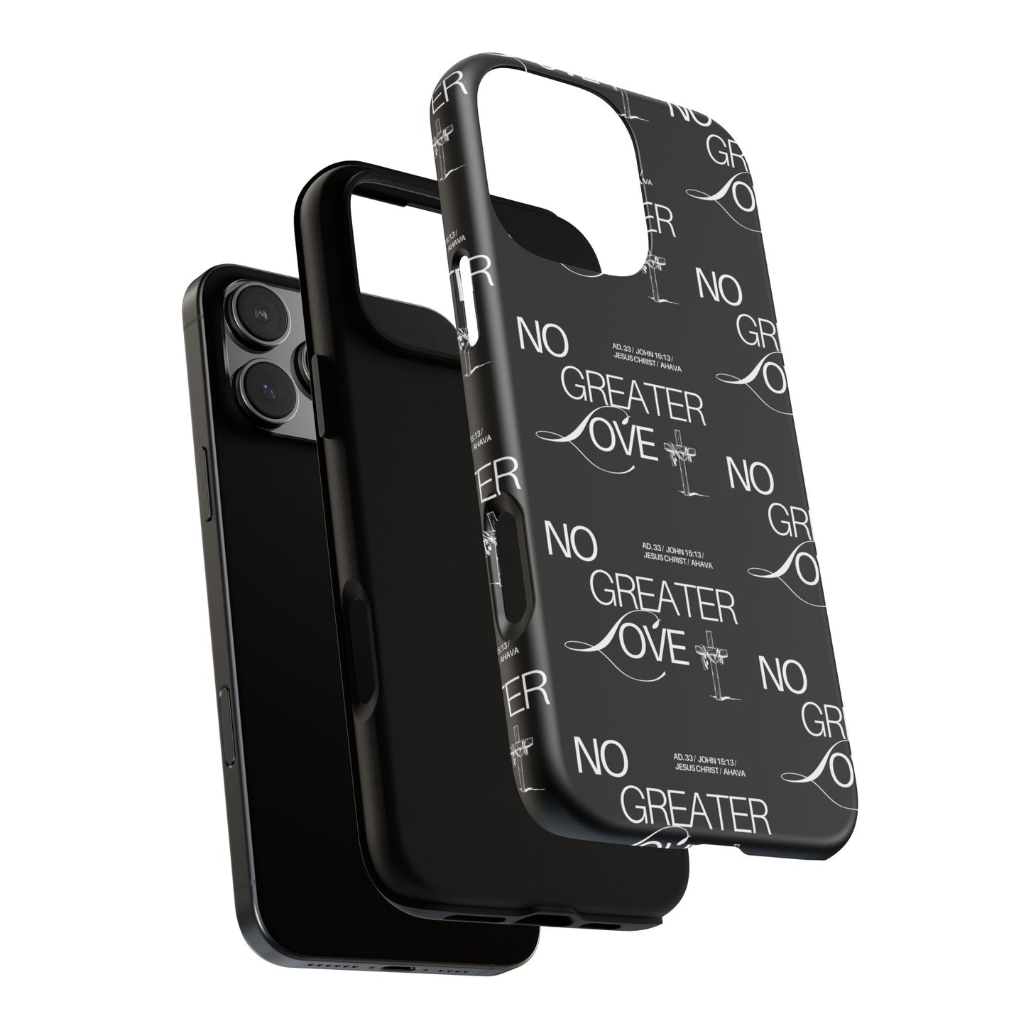 No Greater Love Phone Case Black | John 15:13 Bible Verse Case | Sleek Christian Gift for Men | Tough Minimalist Scripture Cover
