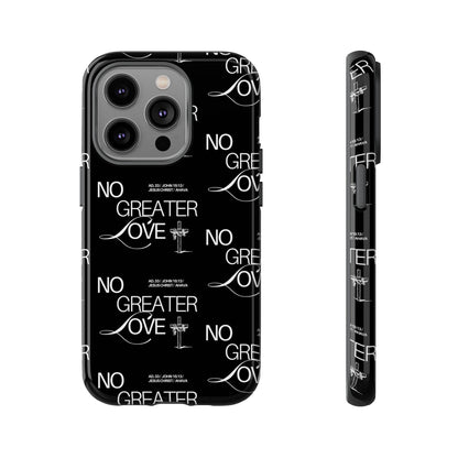 No Greater Love Phone Case Black | John 15:13 Bible Verse Case | Sleek Christian Gift for Men | Tough Minimalist Scripture Cover