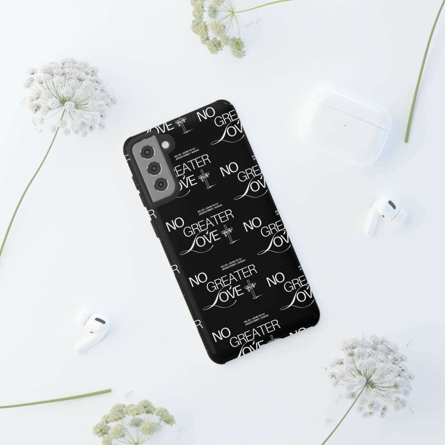 No Greater Love Phone Case Black | John 15:13 Bible Verse Case | Sleek Christian Gift for Men | Tough Minimalist Scripture Cover