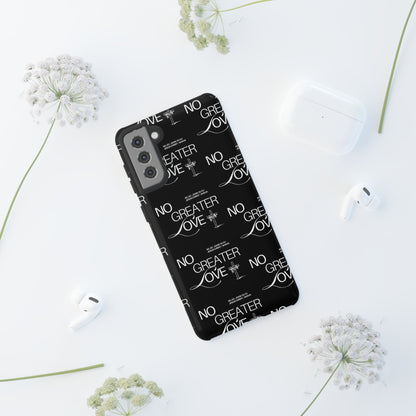 No Greater Love Phone Case Black | John 15:13 Bible Verse Case | Sleek Christian Gift for Men | Tough Minimalist Scripture Cover