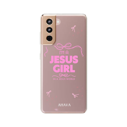 Jesus Girl Pink Phone Case | Preppy Christian Cute Faith Based Gift | Soft Pink Aesthetic Clear Tough Case
