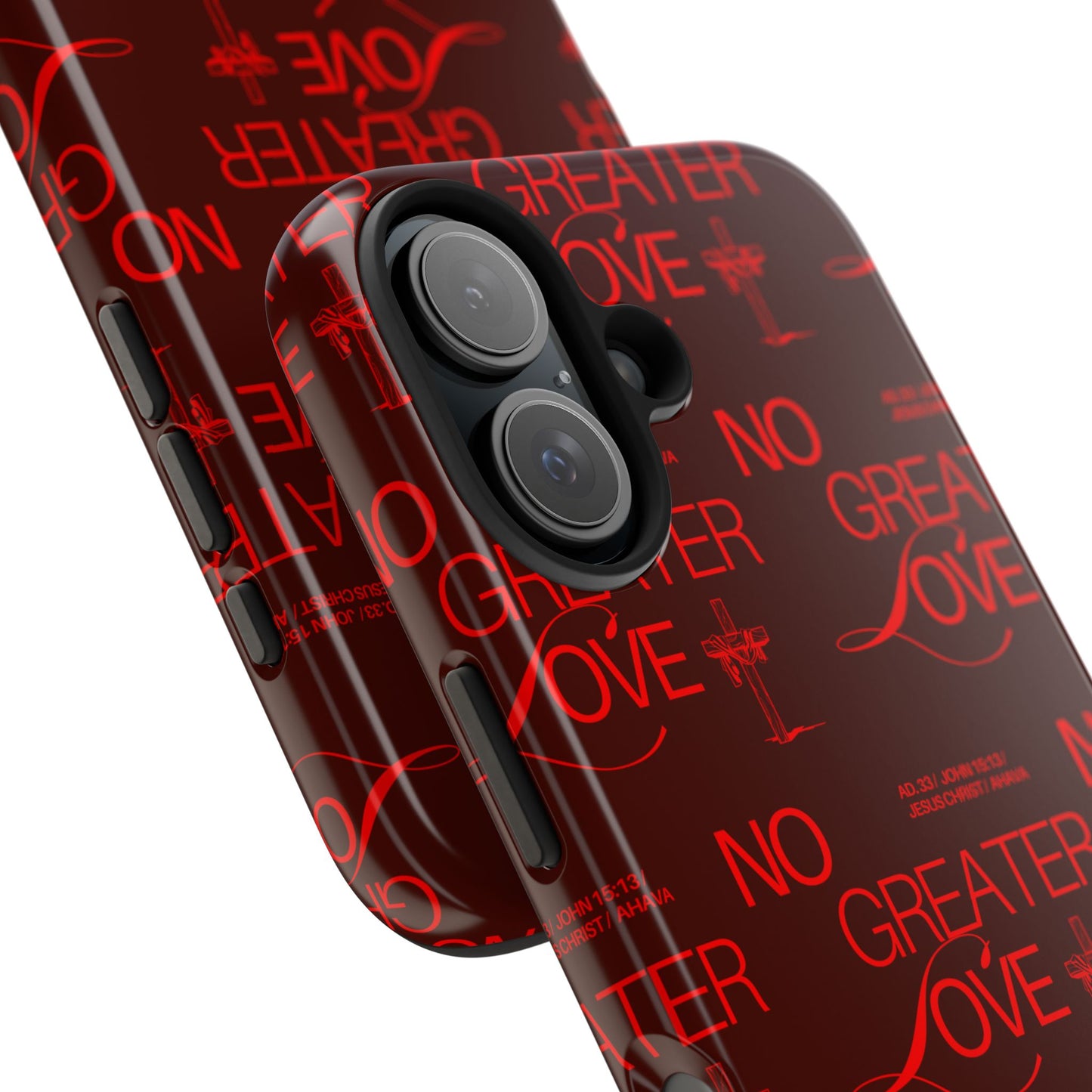 No Greater Love Phone Case Red | John 15:13 Scripture Case | Bold Christian Gift for Men & Women | Tough Protective Case