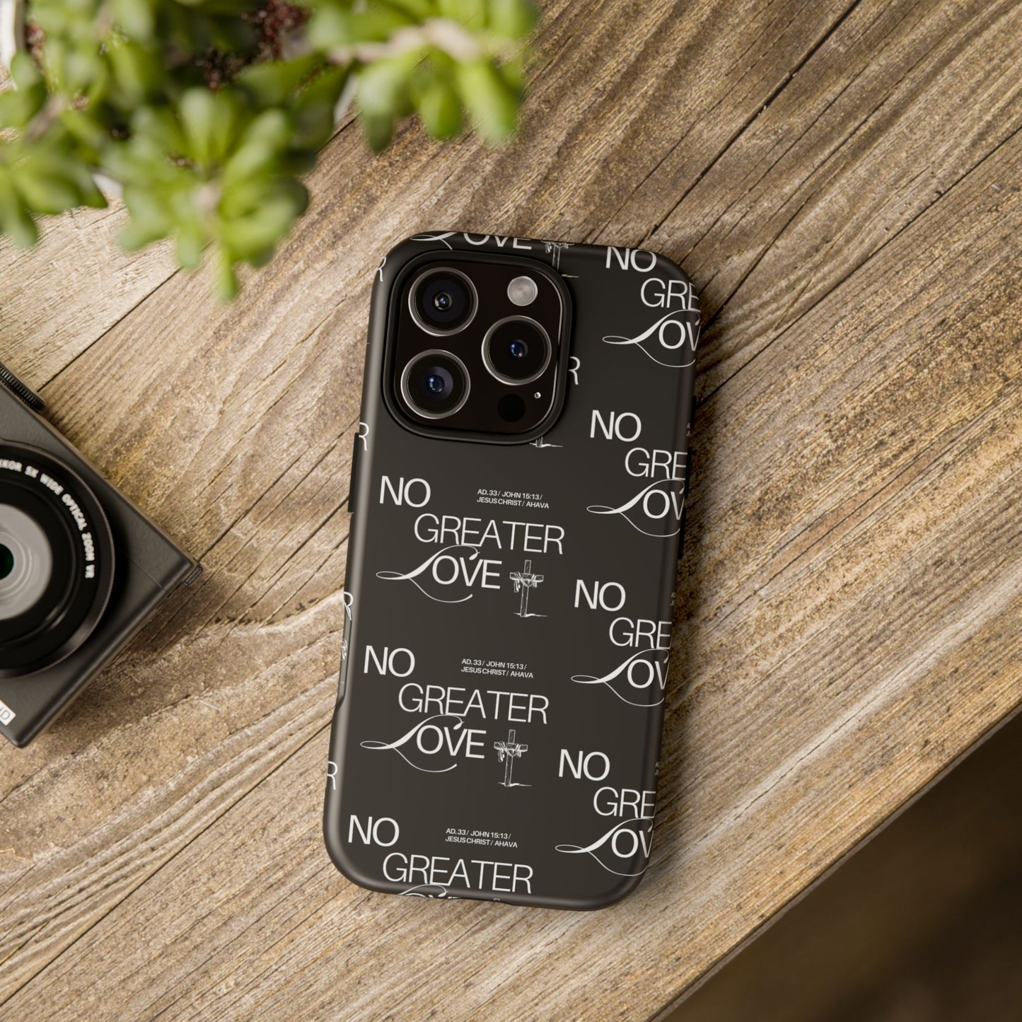 No Greater Love Phone Case Black | John 15:13 Bible Verse Case | Sleek Christian Gift for Men | Tough Minimalist Scripture Cover