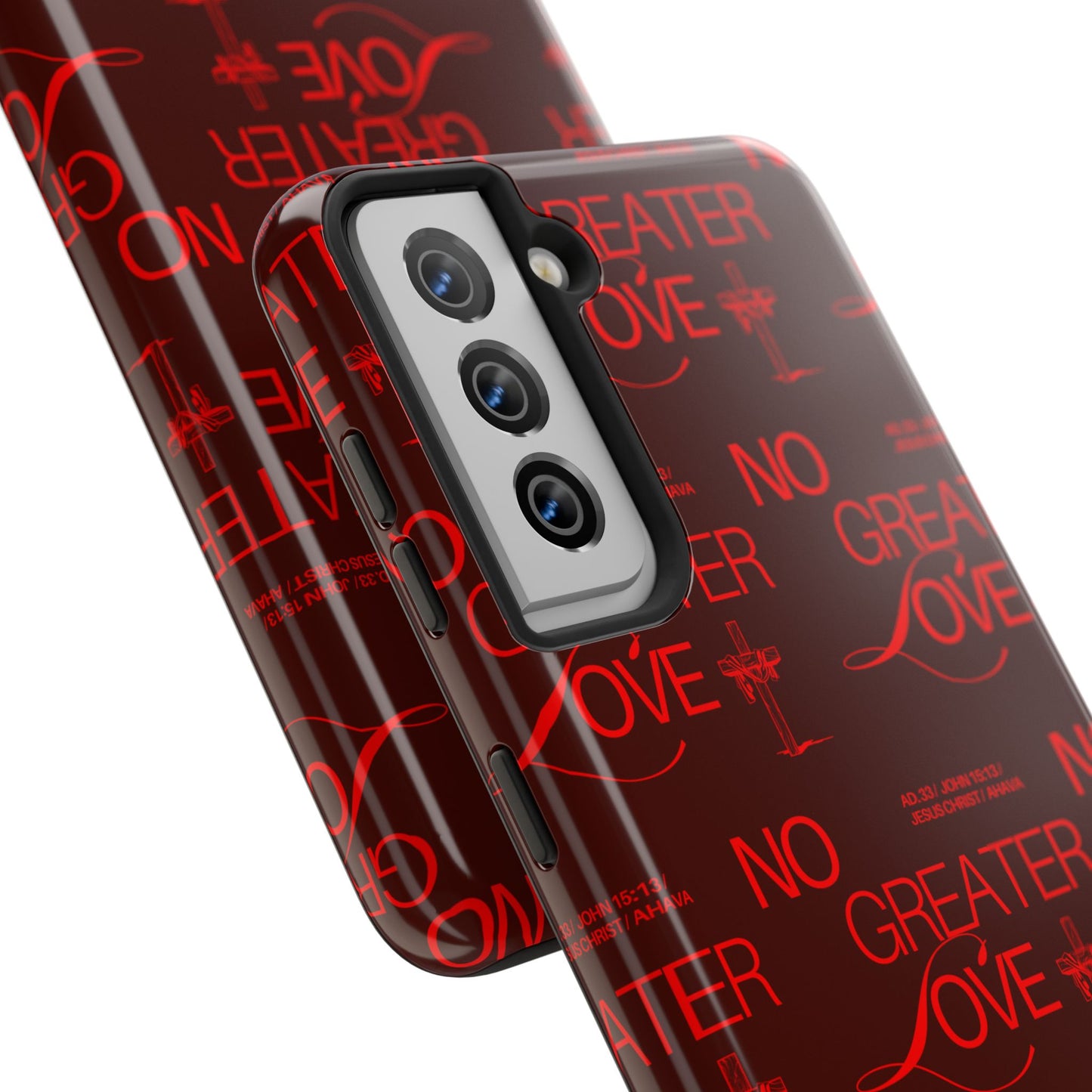 No Greater Love Phone Case Red | John 15:13 Scripture Case | Bold Christian Gift for Men & Women | Tough Protective Case