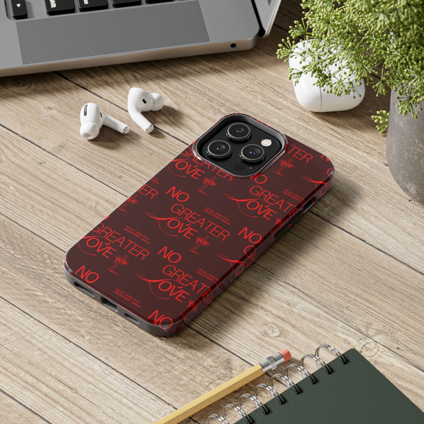 No Greater Love Phone Case Red | John 15:13 Scripture Case | Bold Christian Gift for Men & Women | Tough Protective Case