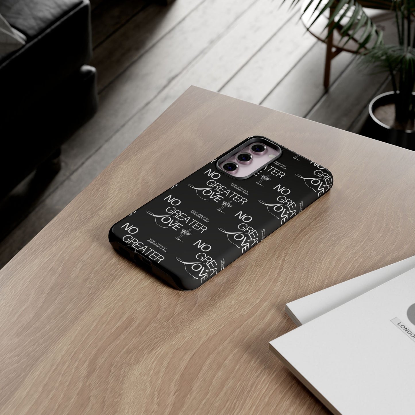 No Greater Love Phone Case Black | John 15:13 Bible Verse Case | Sleek Christian Gift for Men | Tough Minimalist Scripture Cover