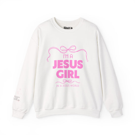 Jesus girl in a Jesus World Sweatshirt