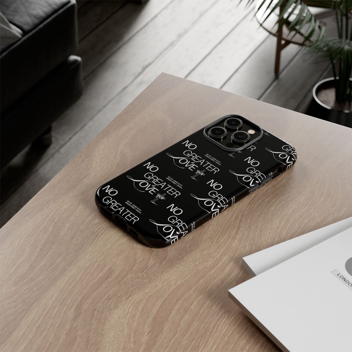No Greater Love Phone Case Black | John 15:13 Bible Verse Case | Sleek Christian Gift for Men | Tough Minimalist Scripture Cover