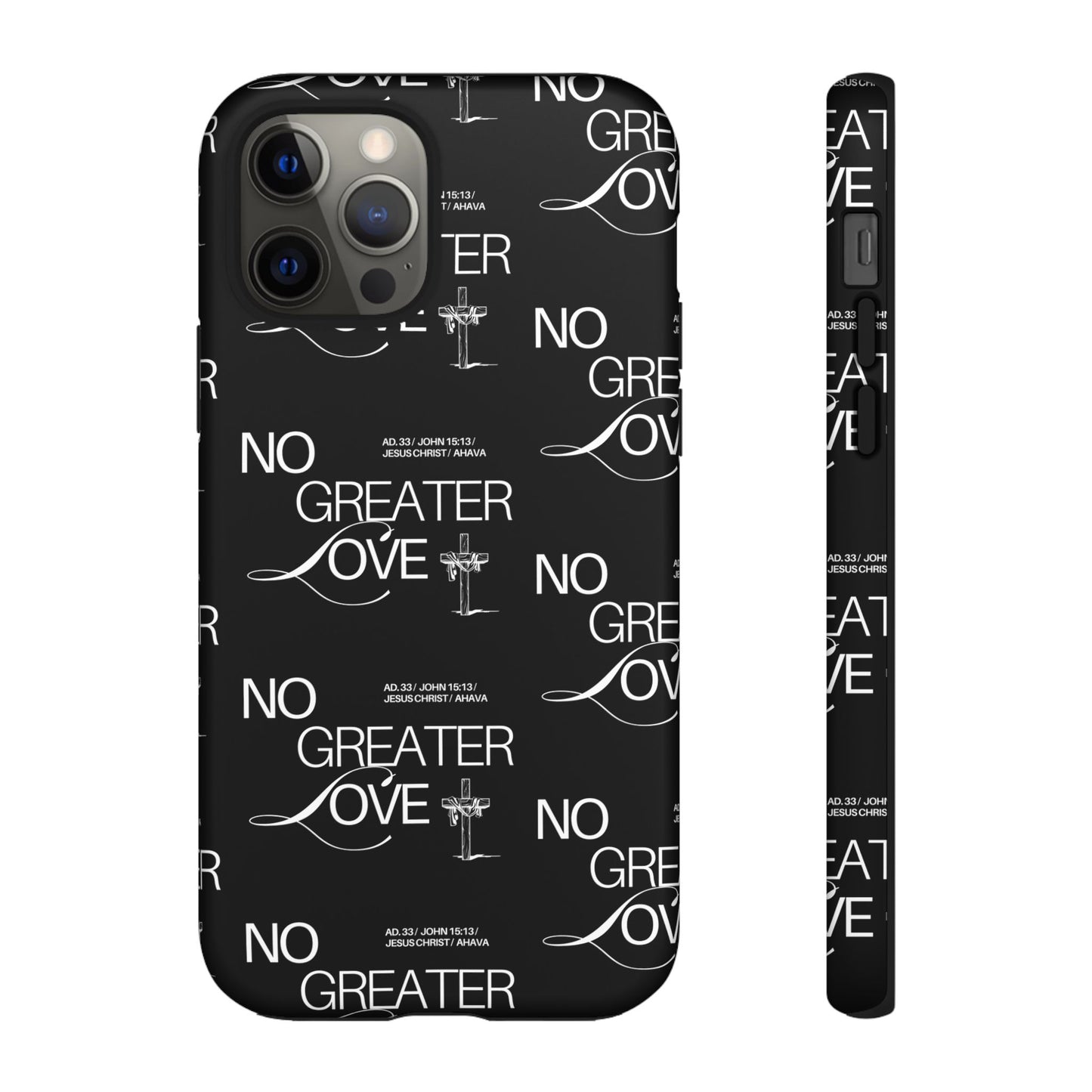 No Greater Love Phone Case Black | John 15:13 Bible Verse Case | Sleek Christian Gift for Men | Tough Minimalist Scripture Cover