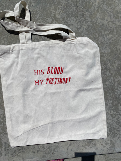 His Blood My Testimony Tote | Canvas