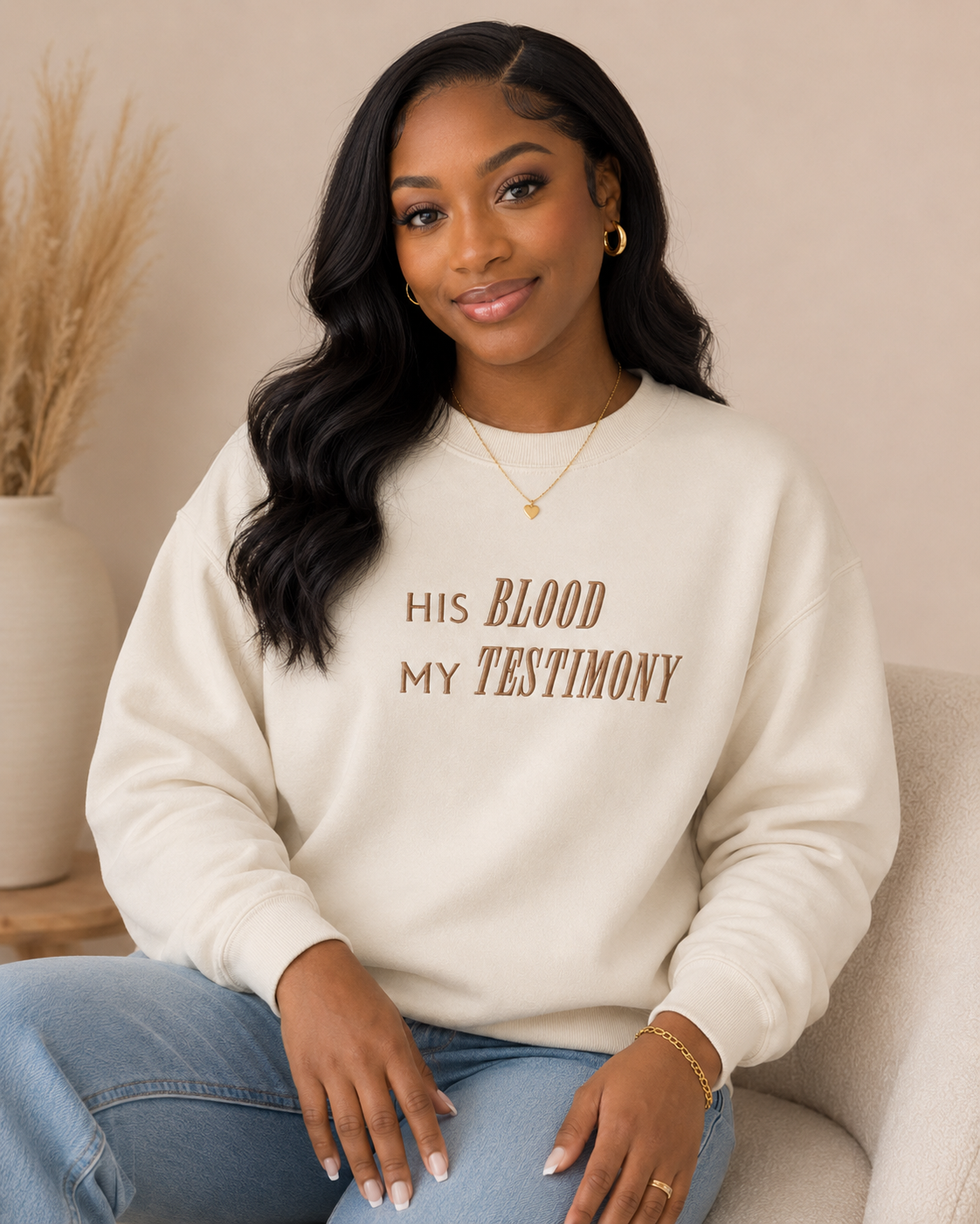 His Blood, My Testimony (Revelation 12:11) Embroidered Sweatshirt