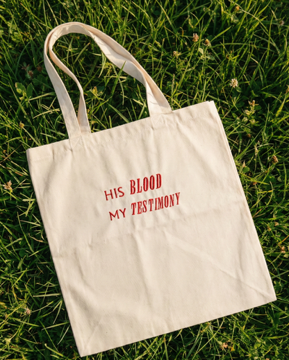 His Blood My Testimony Tote | Canvas